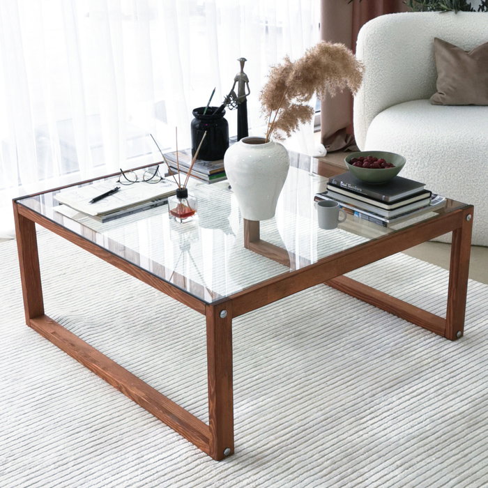 Hanah Home Mesa de Centro Via de Cristal Templado y Madera